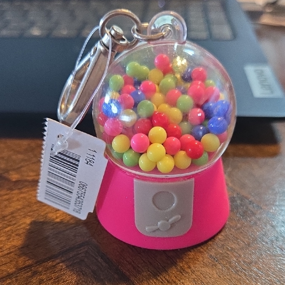Mini Gumball Machine Keychain in Hot Pink with Multi Colored Beads